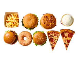  Minimalist Still Life with Negative Space, Junk Food Row Composition, Clean Top View