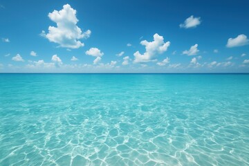 Serene turquoise ocean under clouds.