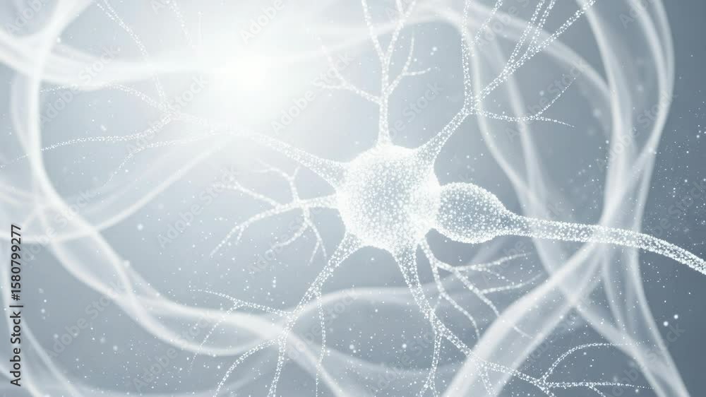 Poster an abstract digital illustration of a neuron, representing the brains neural network and connections