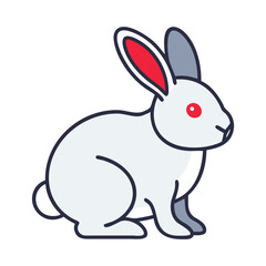 Obraz premium Cartoon rabbit with red ears and grey patch sitting sideways 