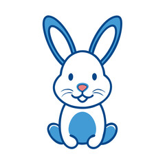 Fototapeta premium Blue cartoon rabbit sitting with a smile and friendly expression 