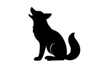 Silhouette of a Howling Dog in Black on White Background