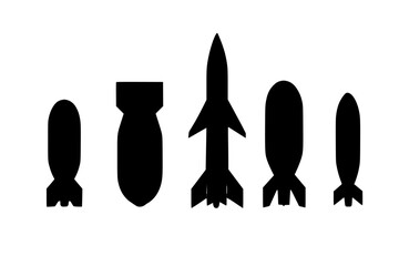 Obraz premium Silhouettes of Various Types of Projectiles in Black on White Background