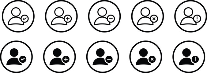 user profile icon. add, remove, approved icon. User profile control sign icon set vector design. New user profile icon. Profile picture. Person symbol
