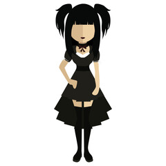 a goth girl with two ponytails and a black goth gown, faceless mannequin