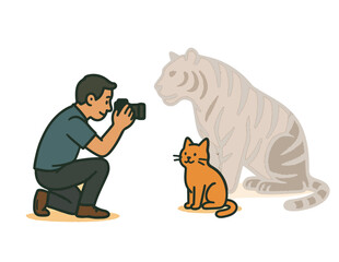 photographing a cat with a tiger's soul cartoon illustration