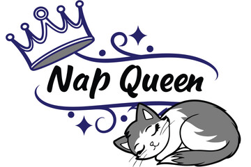 Naklejka premium Elegant serif font cat sleeping peacefully in a curled pose