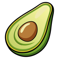 A fresh avocado cut in half revealing its seed isolated on white background