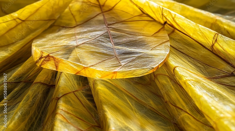 Aufkleber golden ethereal fabric with intricate lines casting soft shadows creating abstract design