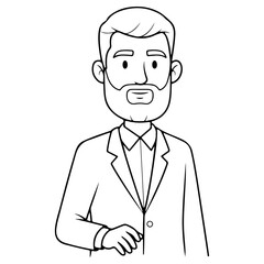 Obraz premium A portrait of a friendly man with a beard wearing a suit and tie A professional character like a businessman or teacher in black and white outline for coloring