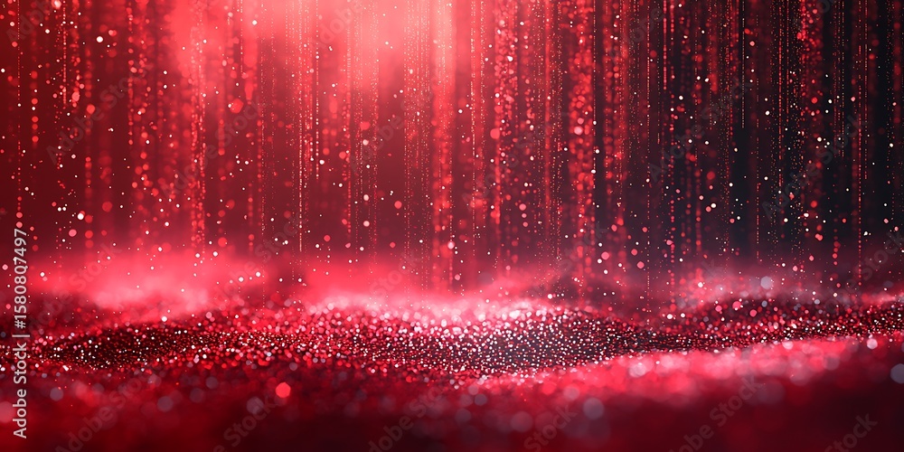 Poster glowing red particles falling in a mystical atmosphere background