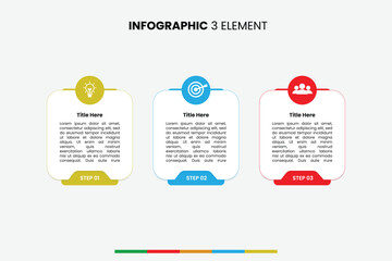 Clean 3-step infographic template with editable text fields. Ideal for presentations, business concepts, and process visualization.