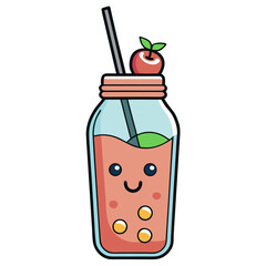 Modern smoothie bottle with fruit symbols isolated on white background