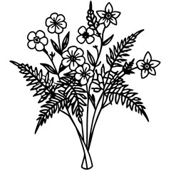 Delicate floral bouquet featuring forget me nots and lush green ferns