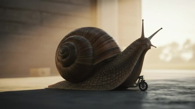 Snail rides a tiny scooter