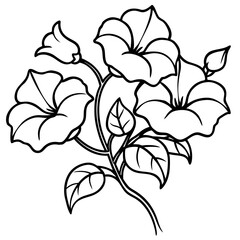Petunia Bunch with Curled Leaves in Sketch Style on White Background – Botanical Line Art Vector for Floral Design, Garden Decor, Nature Illustration, Minimal Aesthetic, Vintage Hand-Drawn Flower
