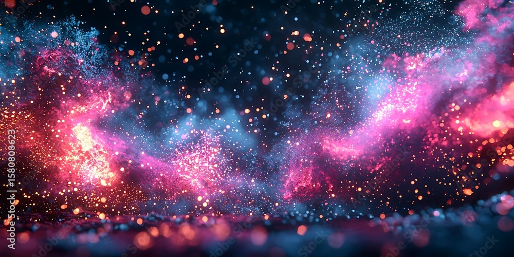Poster cosmic swirls of colorful nebula and starlit background design