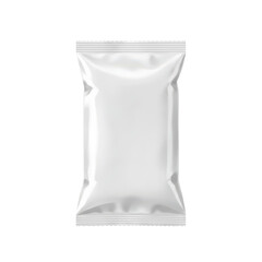 Blank white foil snack packaging bag isolated on transparent background