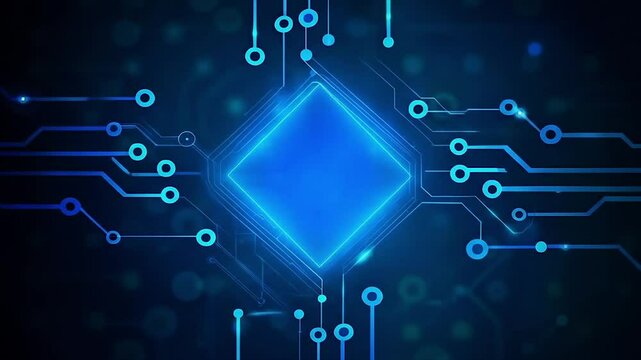 Futuristic Blue Diamond Circuit Board Digital Art. Abstract High-Tech Connectivity Design. Sleek Cyber Aesthetic with Glowing Nodes.