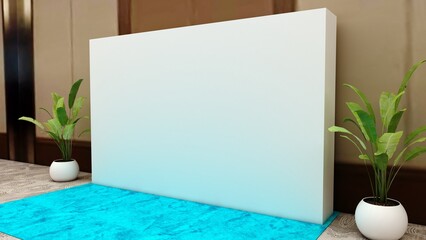 3D exhibition stand. White empty geometric square. White blank promotion. Presentation event room display. Blank wall. Blank mock-up box product isolated. Mockup for press wall, pop up. Template	
