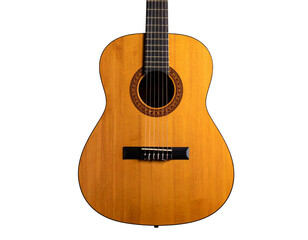 Obraz premium Classic Acoustic Guitar with Wooden Body, Front View, Isolated on Transparent Background