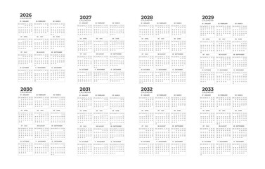 2026 Wall calendar with 2027-2033 set collection creative design template