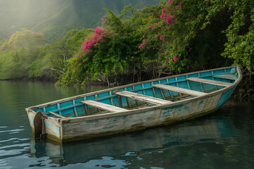 Obraz premium Closeup of a old Abandoned Boat in a lake Detailed 3D Visual Scene
