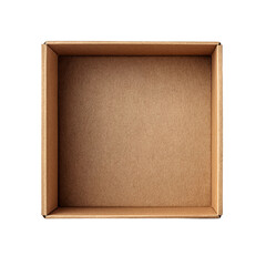 Fototapeta premium Cardboard Box from Above: A minimalist composition of a cardboard box viewed from above, its brown interior and clean lines highlighting the simplicity of this common object.