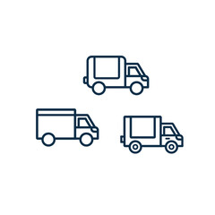 Collection of delivery trucks in outline style