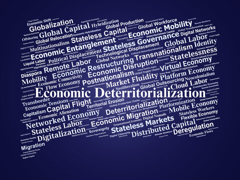 Economic Deterritorialization Word Cloud. Key Concepts On Global Economic Displacement Trends