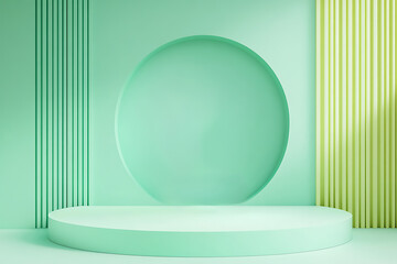 Happy Easter Window Podium Scene, green Cylinder Stand on Green Minimal Background