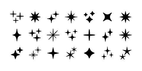 Sparkle, star, twinkle icons set isolated on white background vector illustration.