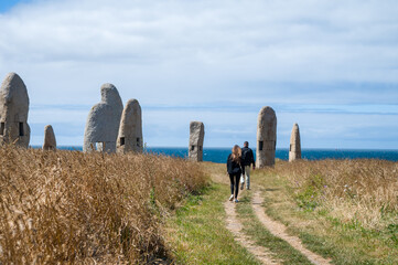 Menhirs park on Campo de la Rata in A Coruna, Galicia, Spain