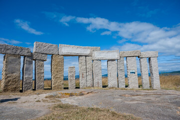 Menhirs park on Campo de la Rata in A Coruna, Galicia, Spain