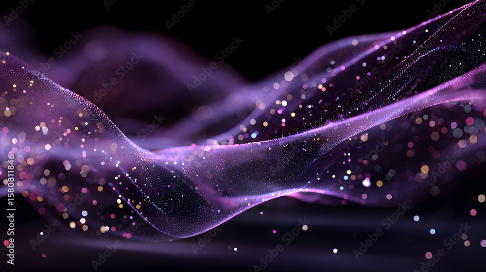 Poster abstract purple particle wave tech background big data flowing dots cinematic lighting