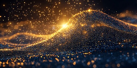 Glowing Particles Creating Waves of Light in a Dark Background