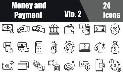"Money and Payment Outline Icon Set Vol. 2: Clean Line Icons for Digital Finance and Economic Transactions"