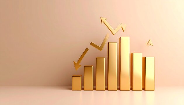 Gold bar chart with upward and downward arrows