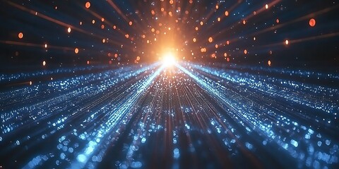 Bright Sparkling Light Rays Effect in Dark Space Environment