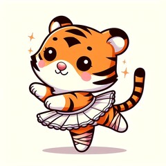 Cute Tiger dancing ballet cartoon vector icon illustration