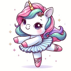 Cute Unicorn dancing ballet cartoon vector icon illustration