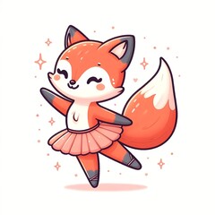 Cute Fox dancing ballet cartoon vector icon illustration