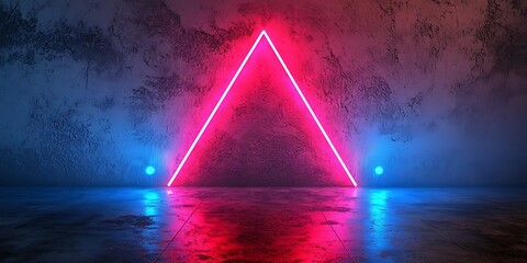Neon Triangle Light Installation on Grungy Wall Background