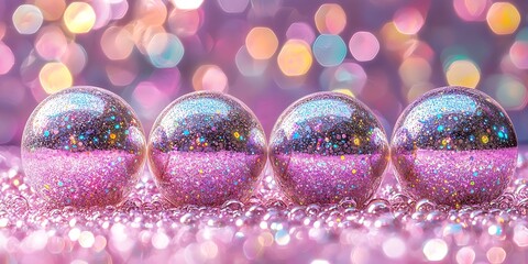 Colorful Glitter Balls on Shiny Background with Soft Bokeh Effect