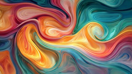 Obraz premium Vibrant swirls of color create a mesmerizing abstract design showcasing rich hues of orange, blue, green, and purple flowing together in artistic harmony