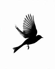 Fototapeta premium Silhouette of a bird in mid-flight against a white background showcasing its spread wings and dynamic movement