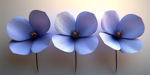Three Delicate Blue Flowers with Soft Petals and Vibrant Stamens