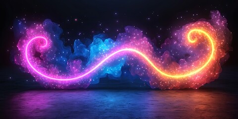 Colorful glowing swirls with vibrant smoke and starry night background