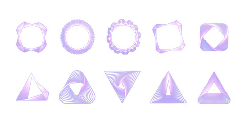 A collection of glowing abstract vector geometric shapes made of rotating lines in minimalist style. Perfect for logos, digital projects and graphic compositions.