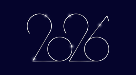 Happy New Year 2026 banner. Silver gradient numbers 2026 on dark background. Postcard, web design. Vector.